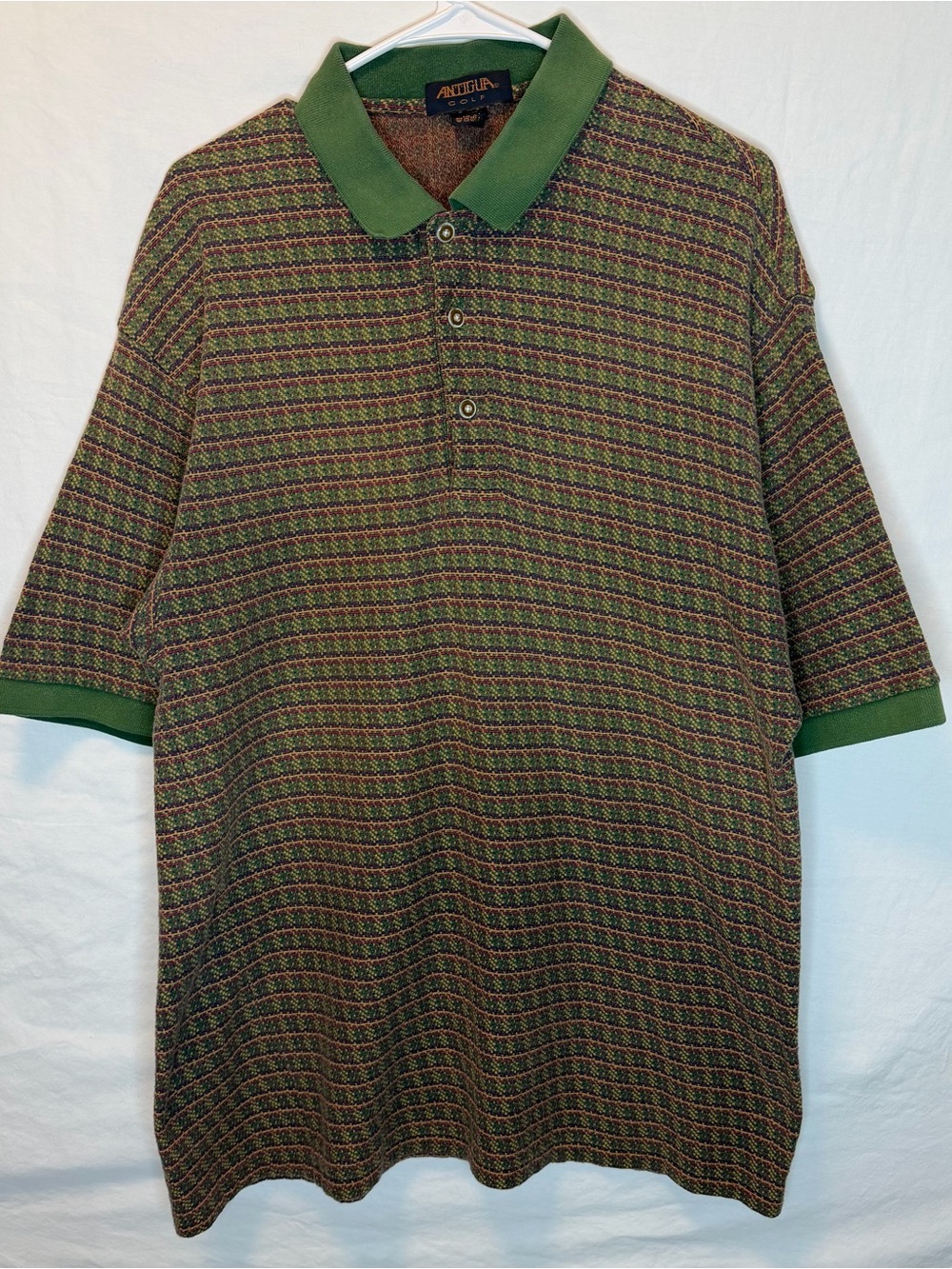Vintage 90s Antigua Men's Green Patterned Polo Shirt